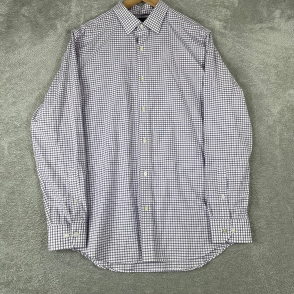 Banana Republic Button Up Shirt Men Large Purple Check Long Sleeve Non Iron Slim